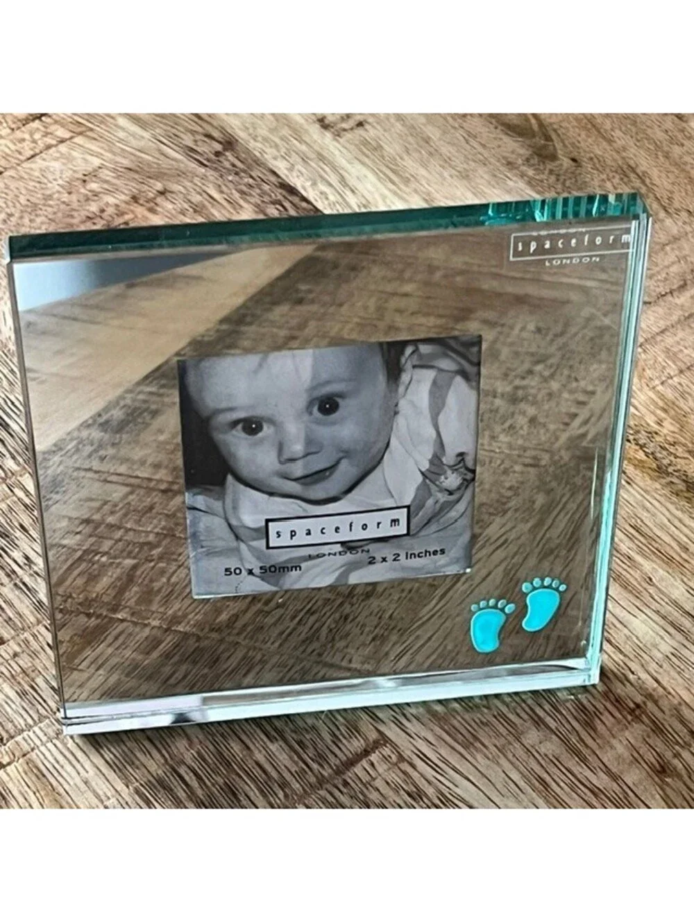 Spaceform London Glass Photo Frame 2x2 Inches with Blue Footprint Design